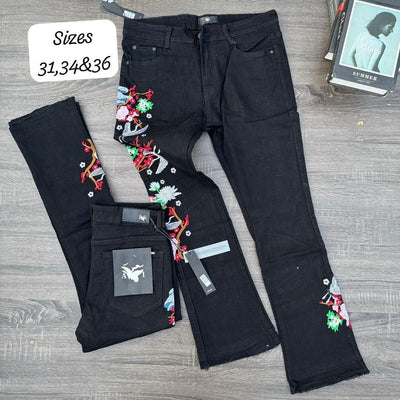 Denim Black Jeans with embroidered Flowers 🌺